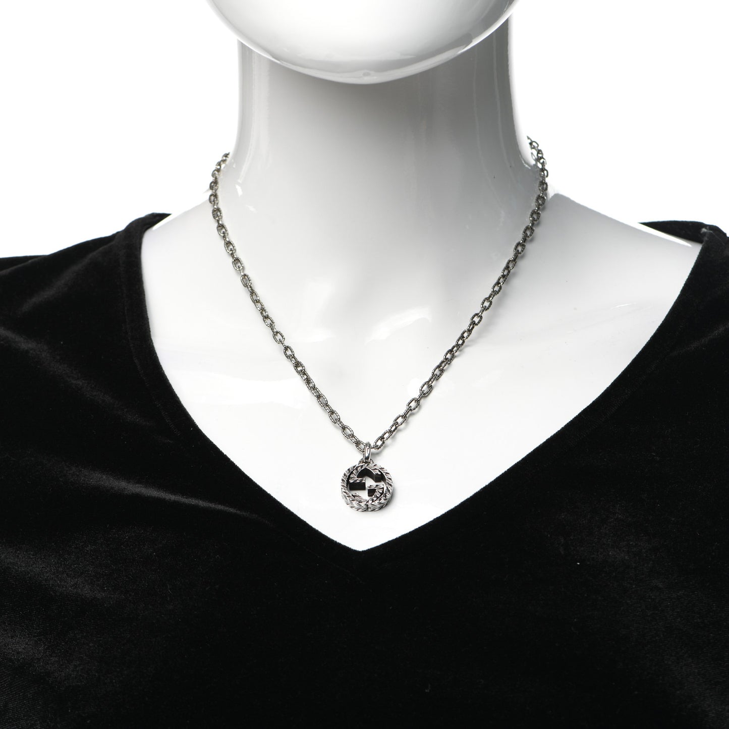 Sterling Silver Small Textured Interlocking G Pendant Necklace