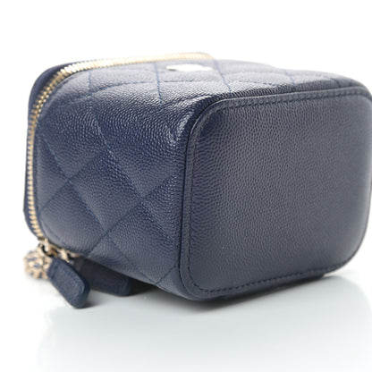 Chanel Caviar Quilted Mini Vanity Case With Chain Navy Blue 9 of 11