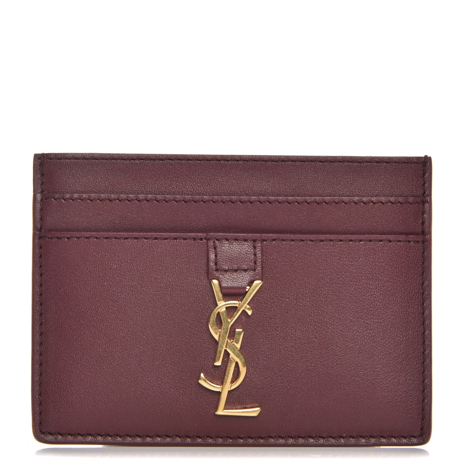 Saint Laurent Calfskin Monogram Credit Card Case Dark Red 1 of 8