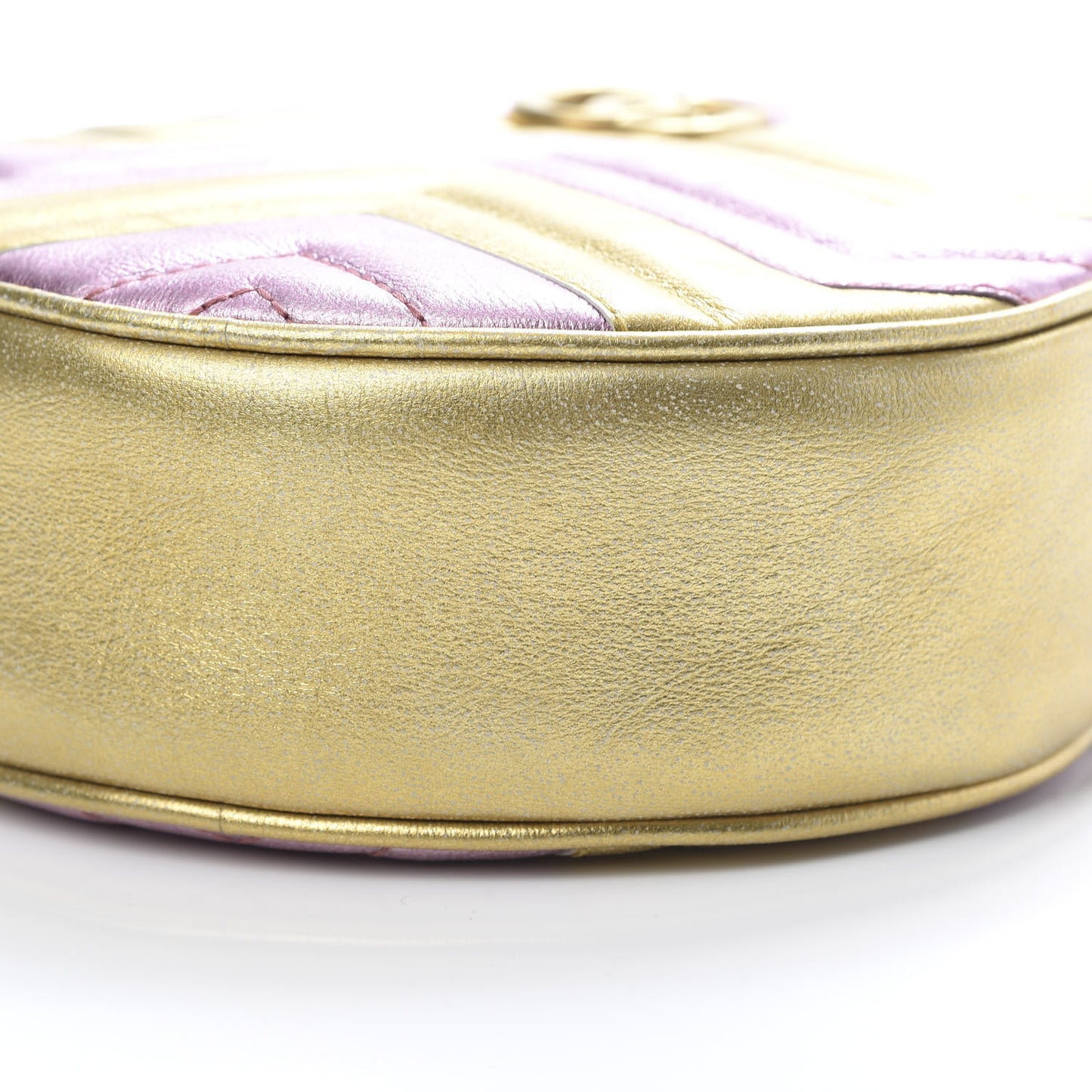 Metallic Nappa Matelasse Heart Mini GG Marmont Round Shoulder Bag Oro Vecchio Rosa