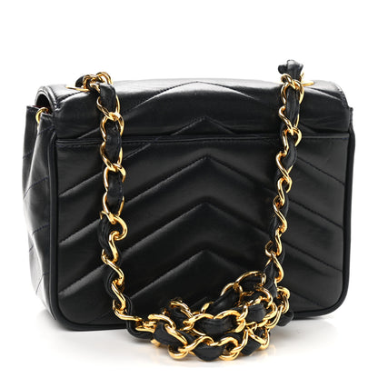 Chanel Lambskin Chevron Quilted Mini Square Flap Navy Blue 2 of 9