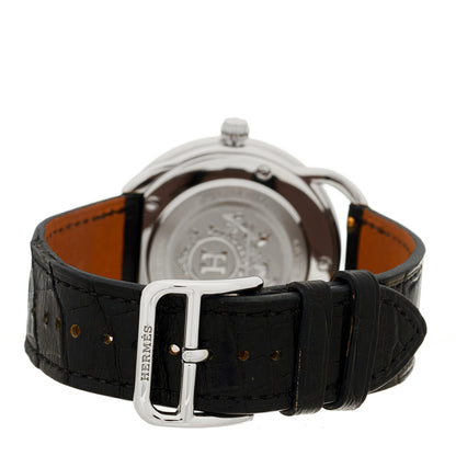 Hermes Stainless Steel Alligator Diamond Bezel Mother of Pearl 38mm Arceau Quartz Watch Noir 3 of 5
