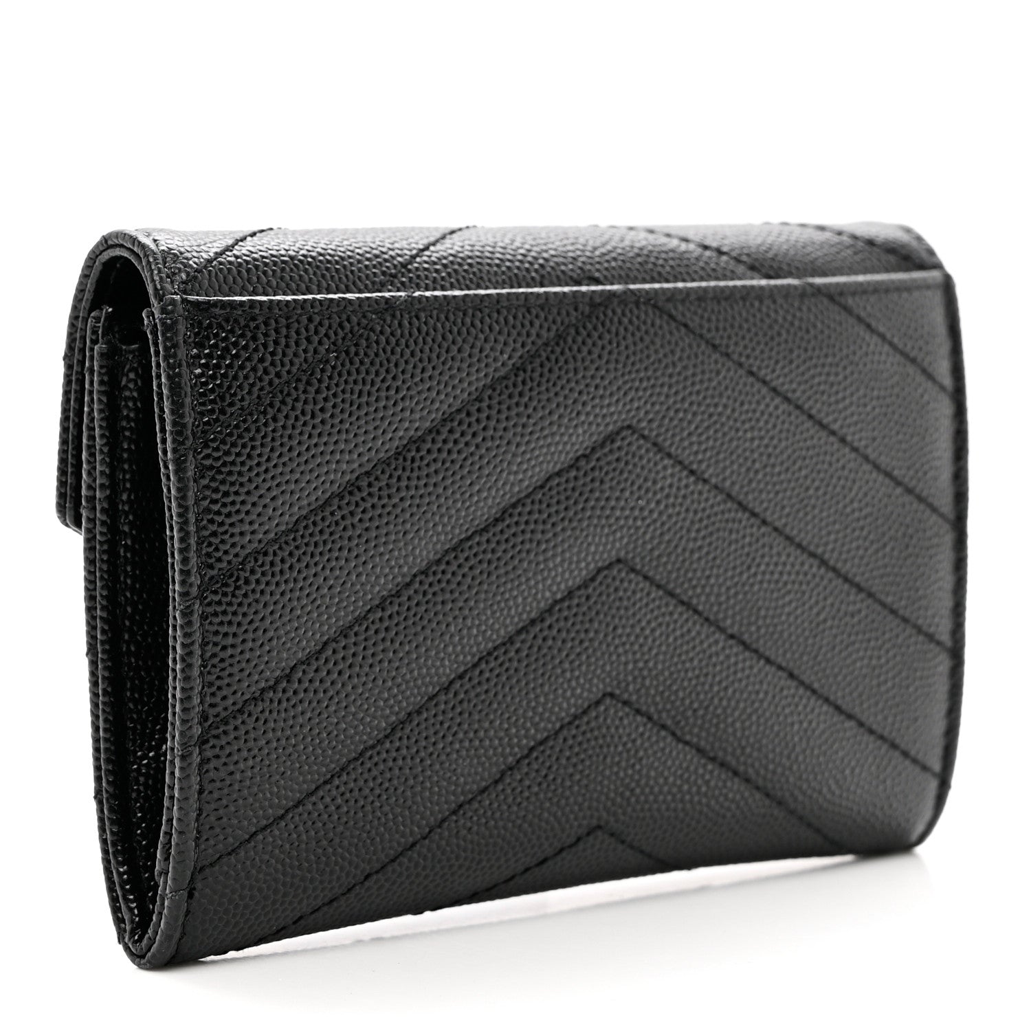 Saint Laurent Grain De Poudre Matelasse Chevron Small Monogram Envelope Wallet Black 3 of 8