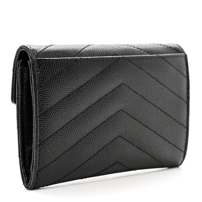 Saint Laurent Grain De Poudre Matelasse Chevron Small Monogram Envelope Wallet Black 3 of 8