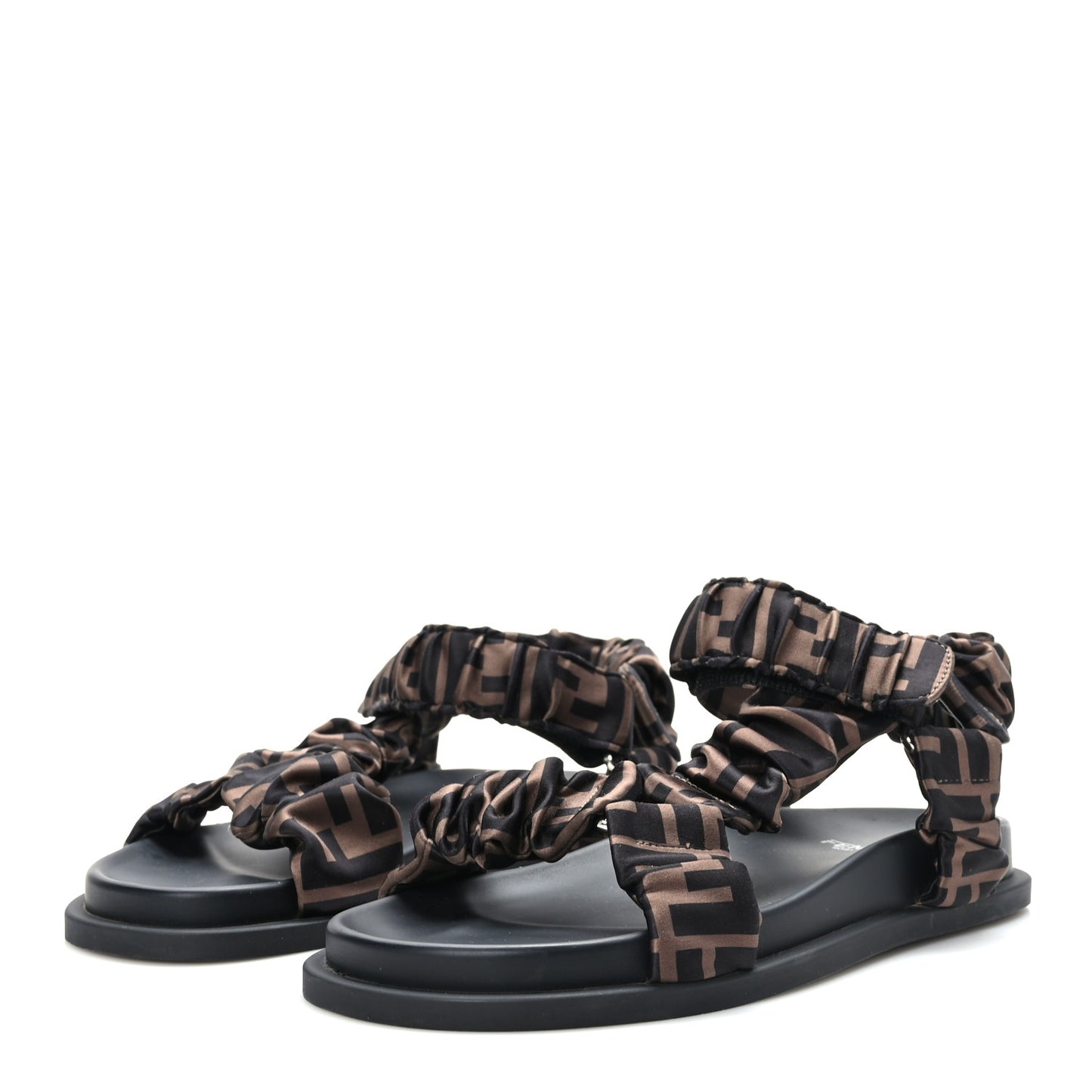 Satin FF Ruched Sandals 35.5 Tobacco Black