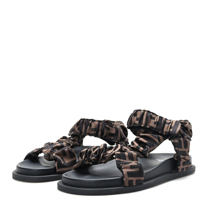 Fendi Satin FF Ruched Sandals 35.5 Tobacco Black 3 of 7