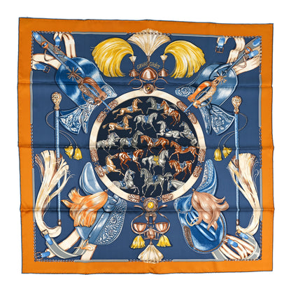 Hermes Silk Cavalcades Scarf 90 Ocre Bleu Ardoise Brun 1 of 4