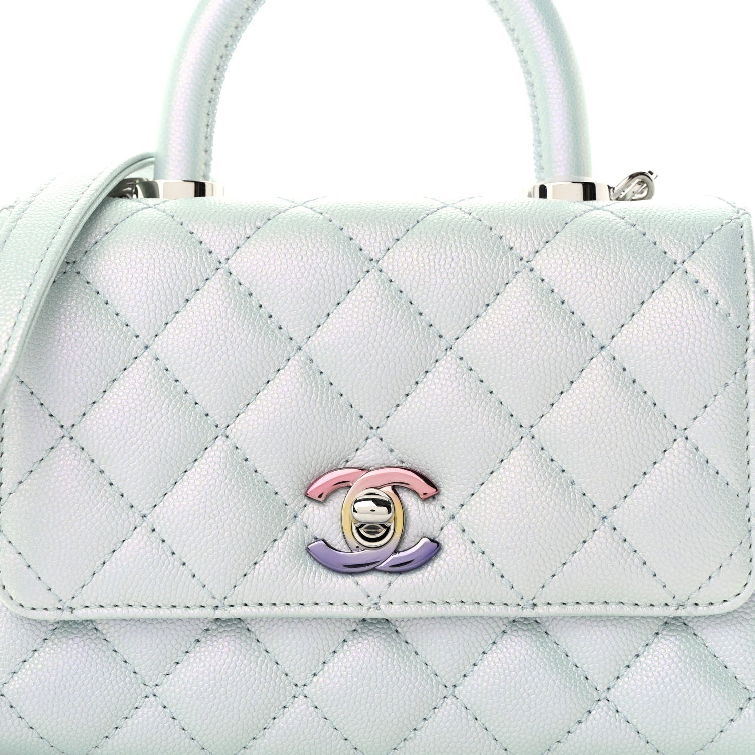 Chanel Iridescent Caviar Quilted Extra Mini Coco Handle Flap Light Blue 8 of 11