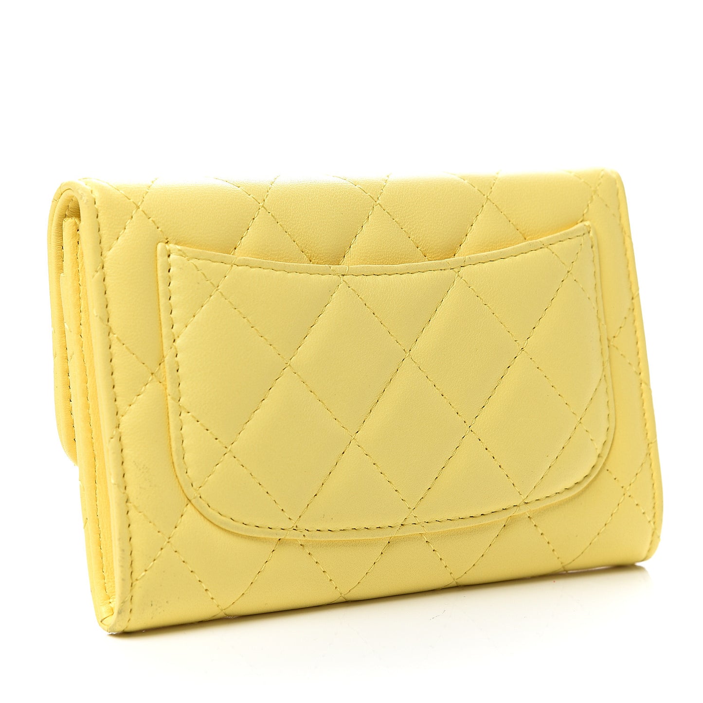 Lambskin Quilted Small Flap Wallet Yellow
