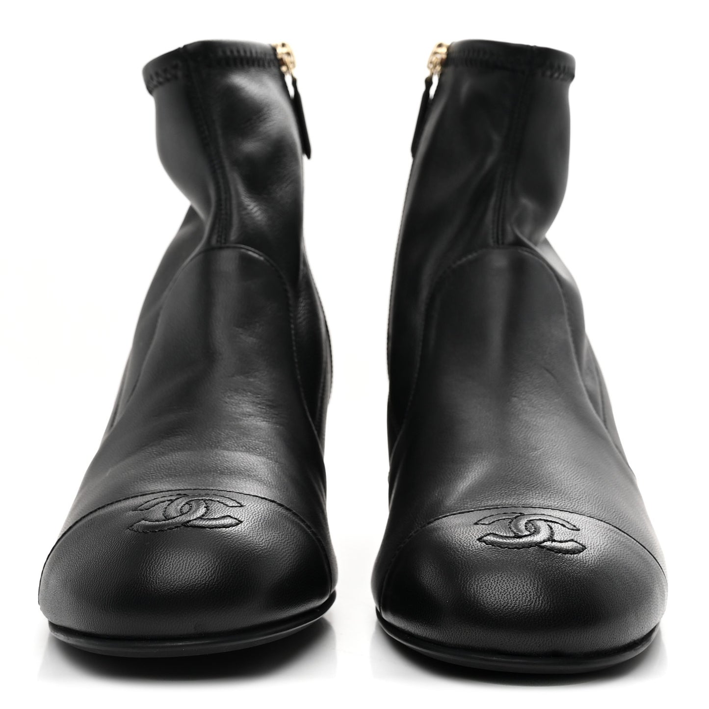 Stretch Lambskin Cap Toe CC Short Boots 38 Black