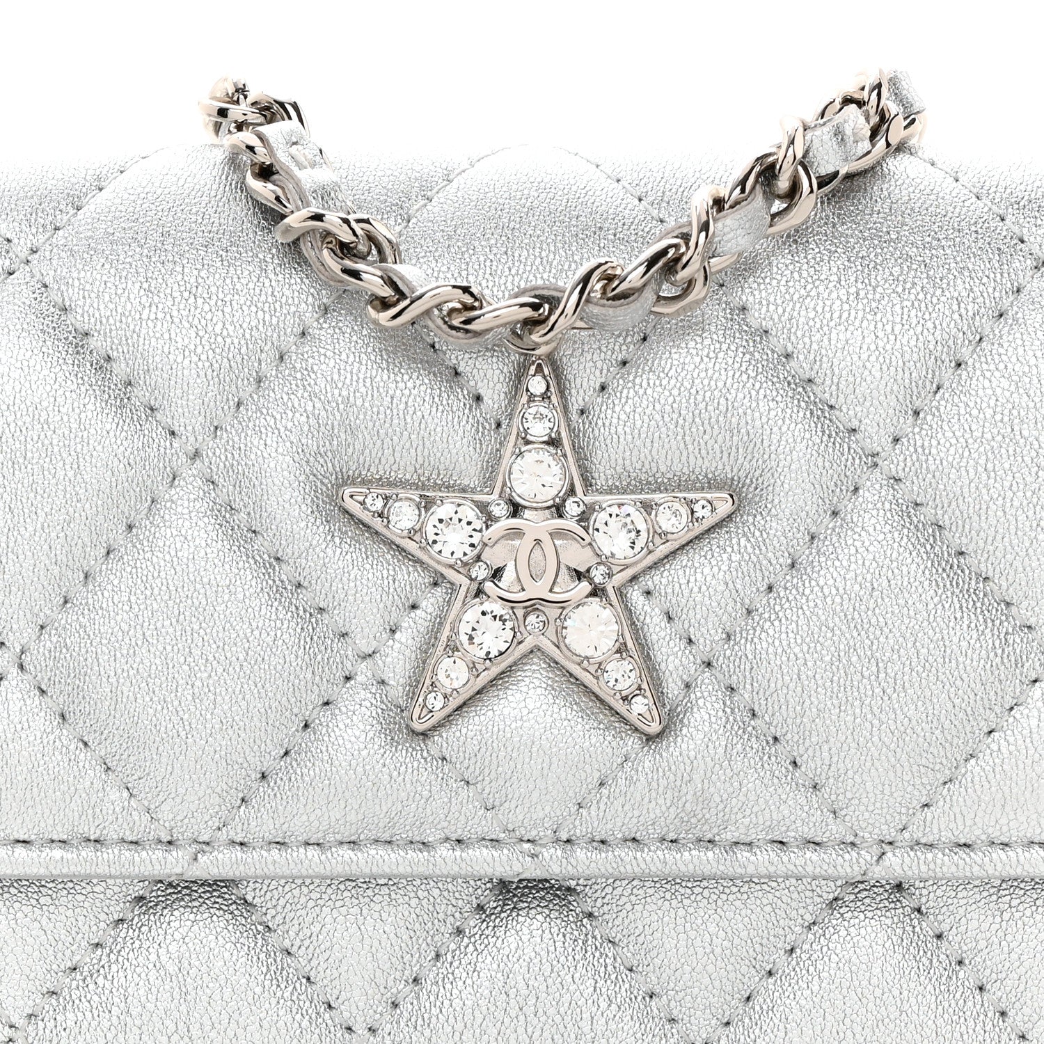 Chanel Metallic Goatskin Quilted Star Flap Waist Belt Bag Silver 9 of 12