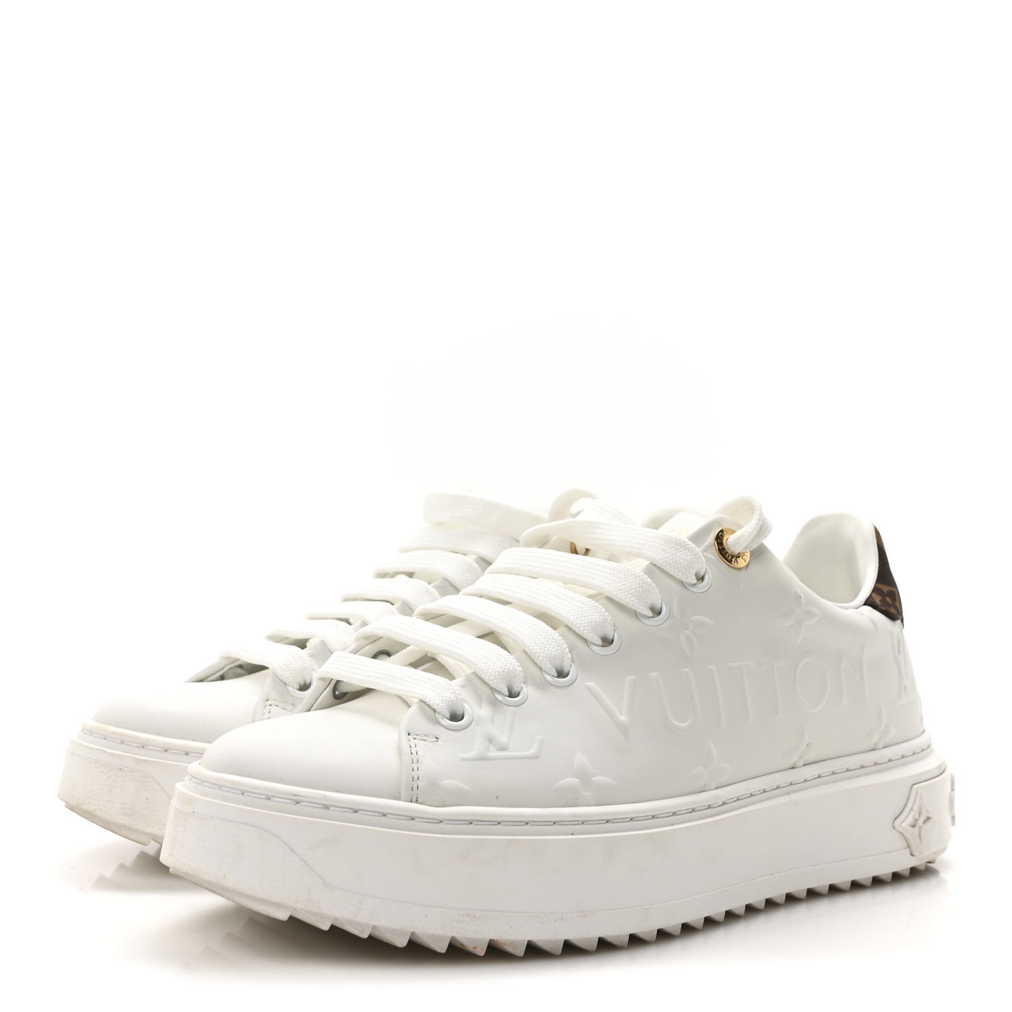 Lambskin Embossed Monogram Time Out Sneakers 37 White