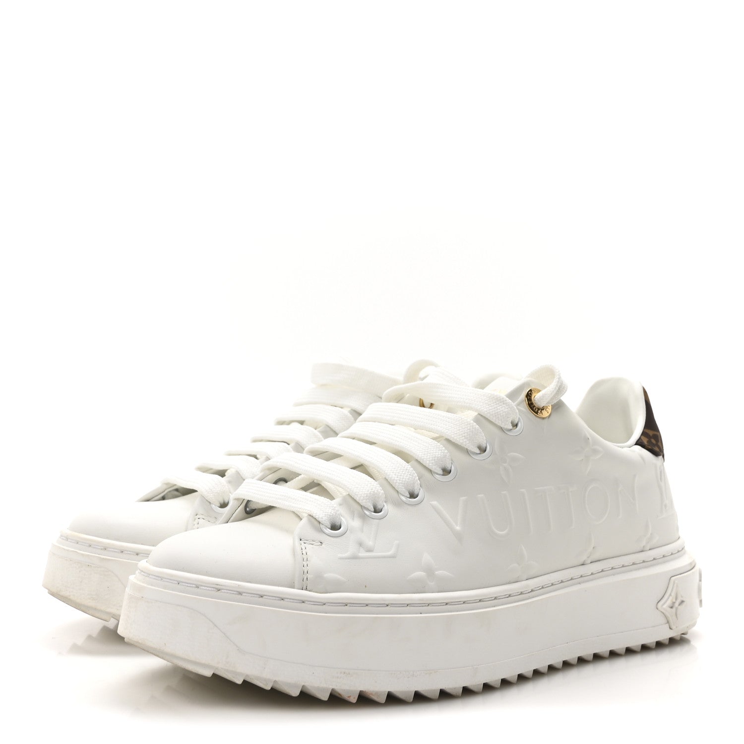 Louis Vuitton Lambskin Embossed Monogram Time Out Sneakers 37 White 4 of 8