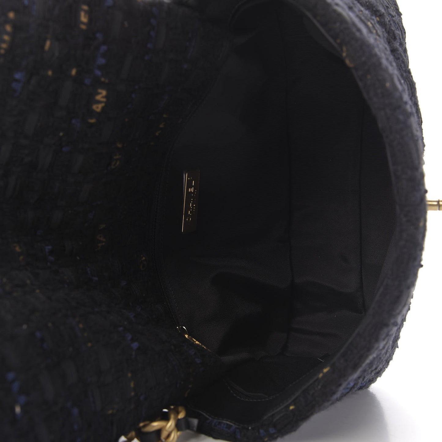 Tweed Quilted Large Chanel 19 Flap Black Navy Gold