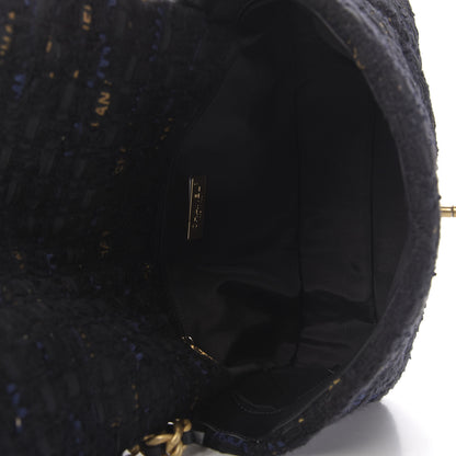 Chanel Tweed Quilted Large Chanel 19 Flap Black Navy Gold 5 of 9