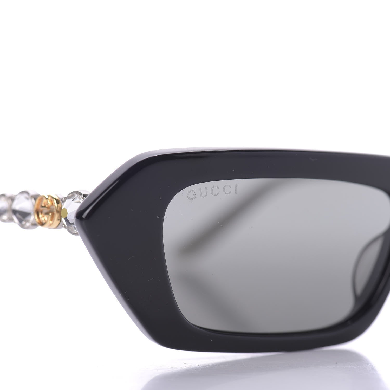 Gucci Acetate Crystal Embellished Rectangle Sunglasses GG0642S Black Gold 7 of 9