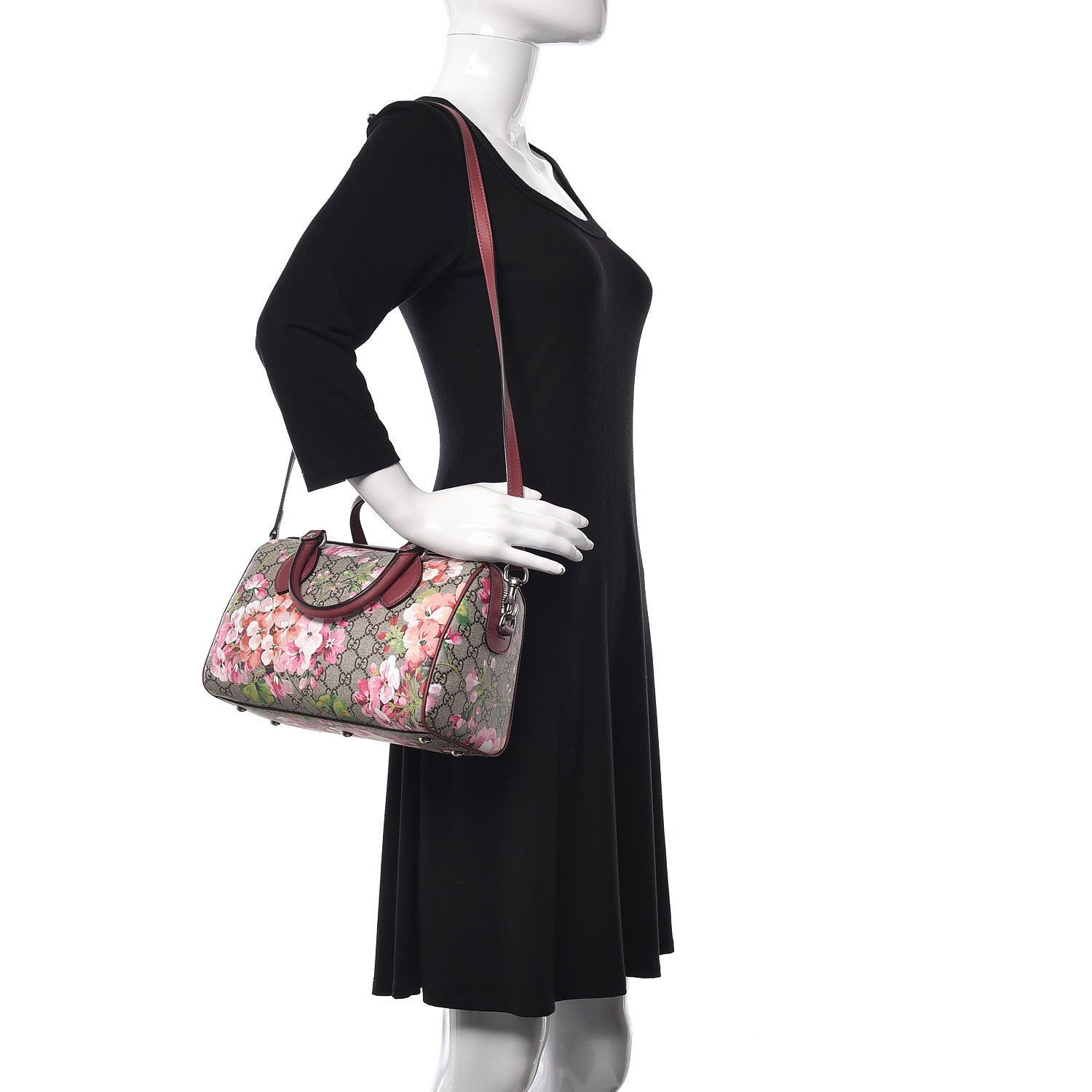 Gucci GG Supreme Monogram Blooms Small Boston Beige Multicolor Dry Rose 2 of 9