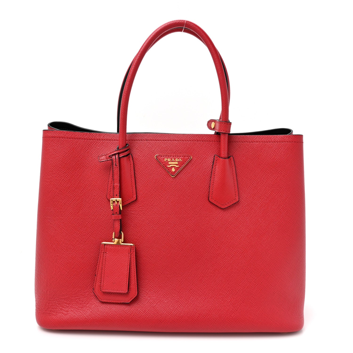 Prada Saffiano Cuir Medium Double Bag Fuoco Black 1 of 13