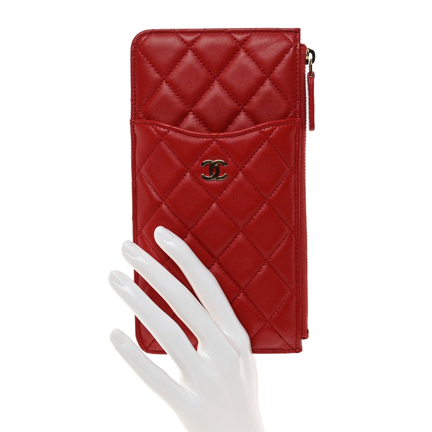 Chanel Lambskin Quilted Classic Flat Wallet Pouch Red 2 of 8