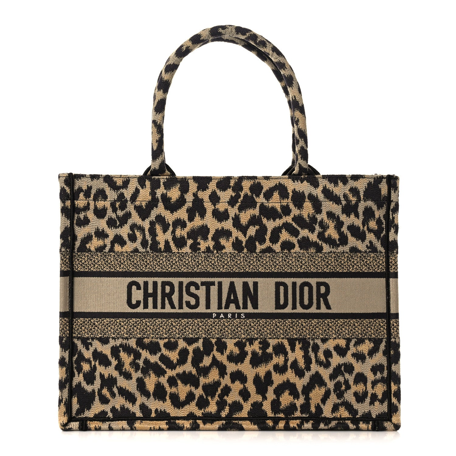 Christian Dior Canvas Mizza Embroidered Medium Leopard Book Tote Beige 1 of 8