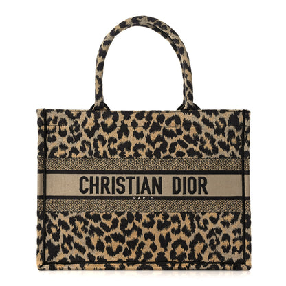 Christian Dior Canvas Mizza Embroidered Medium Leopard Book Tote Beige 1 of 8