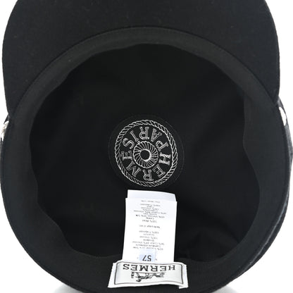 Hermes Wool Flannel Embroidered Womens Cabourg En Finesse Cap 57 Black 7 of 8