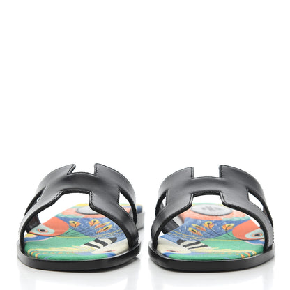 Hermes Box Calfskin Oran Sandals 35.5 Black 2 of 9