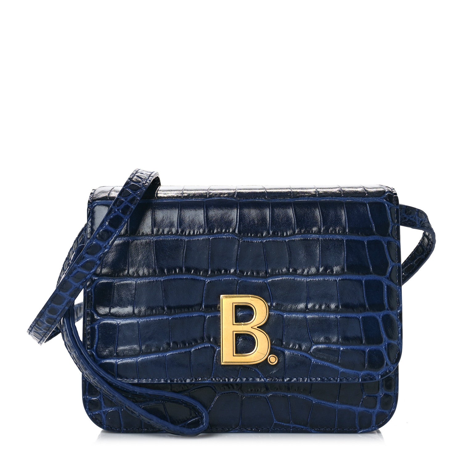 Balenciaga Shiny Calfskin Crocodile Embossed Small B Bag Navy 1 of 8