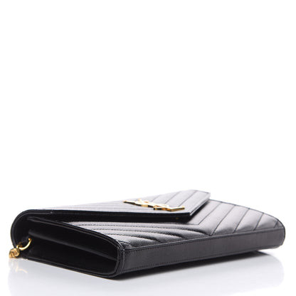 Saint Laurent Grain De Poudre Matelasse Chevron Monogram Chain Wallet Black 4 of 8