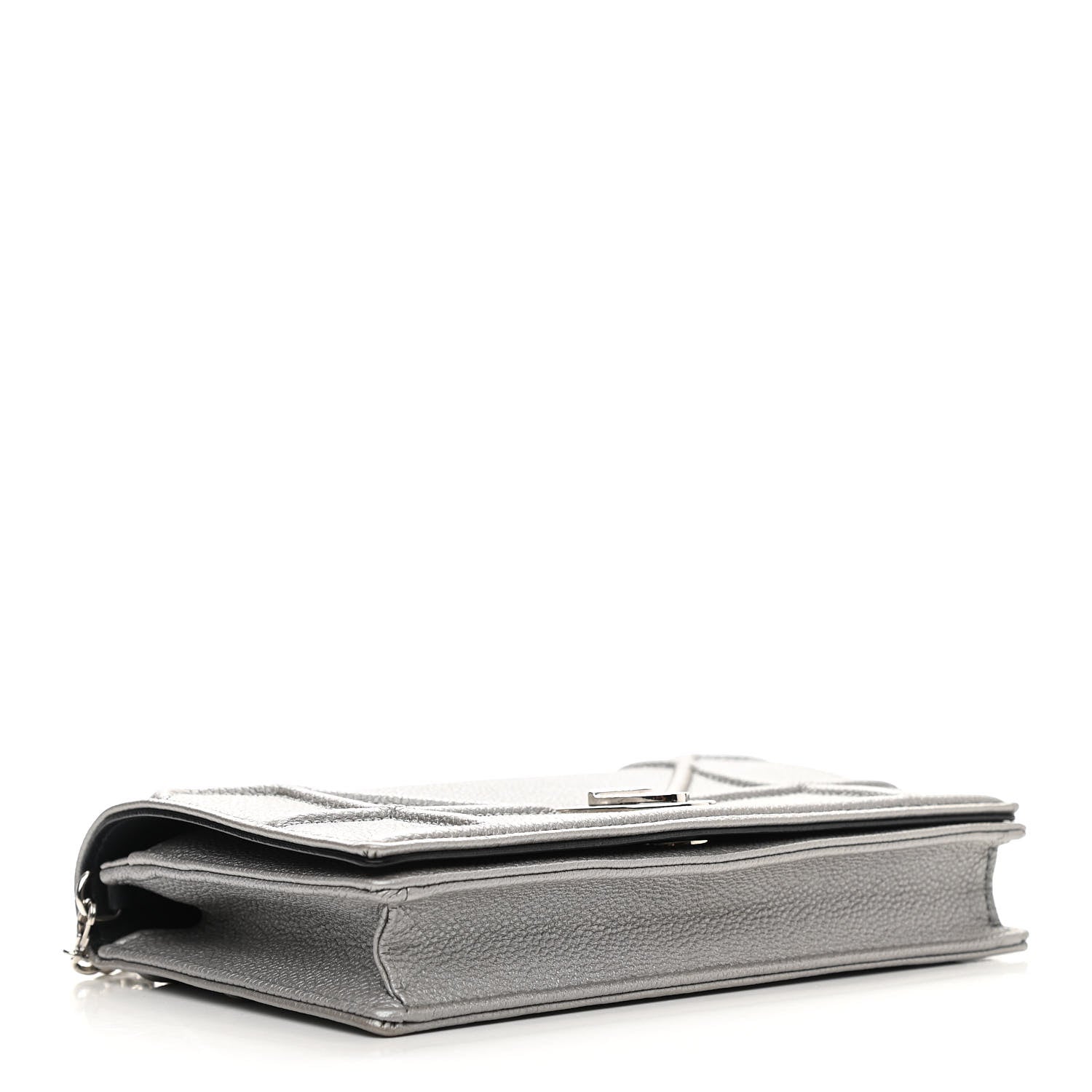 Christian Dior Metallic Grained Calfskin Diorama Wallet on Chain Pouch Silver 4 of 11