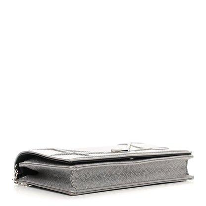 Christian Dior Metallic Grained Calfskin Diorama Wallet on Chain Pouch Silver 4 of 11