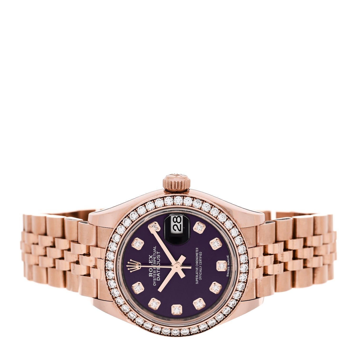 Rolex 18K Everose Gold Diamond Bezel 28mm Oyster Perpetual Datejust Watch Aubergine 279135RBR 2 of 5