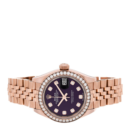 Rolex 18K Everose Gold Diamond Bezel 28mm Oyster Perpetual Datejust Watch Aubergine 279135RBR 2 of 5