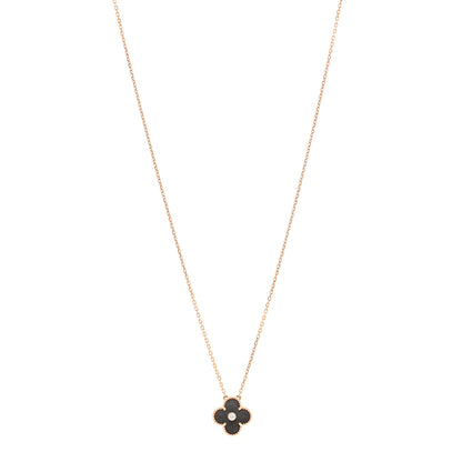 Van Cleef & Arpels 18K Rose Gold Diamond Silver Obsidian Vintage Alhambra Pendant Necklace 1 of 5