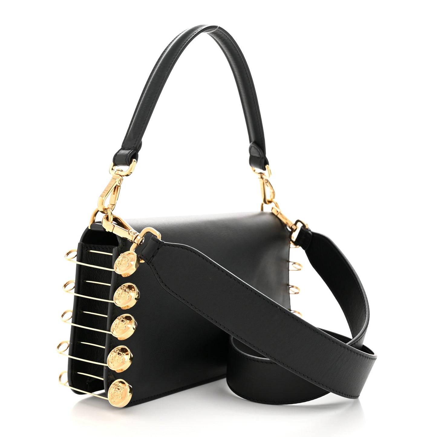 X VERSACE Vitello Seta Fendace Brooch Baguette Black