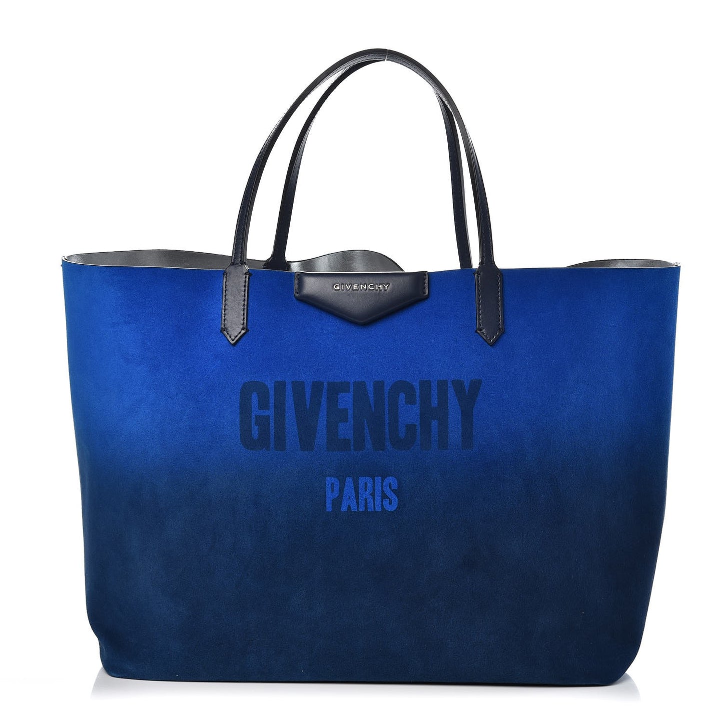Metallic Calfskin Suede Ombre Large Reversible Antigona Tote Blue Silver