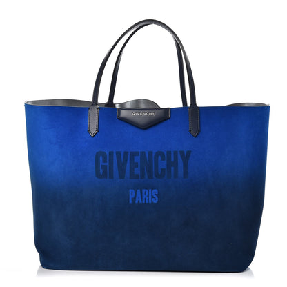 Givenchy Metallic Calfskin Suede Ombre Large Reversible Antigona Tote Blue Silver 1 of 15