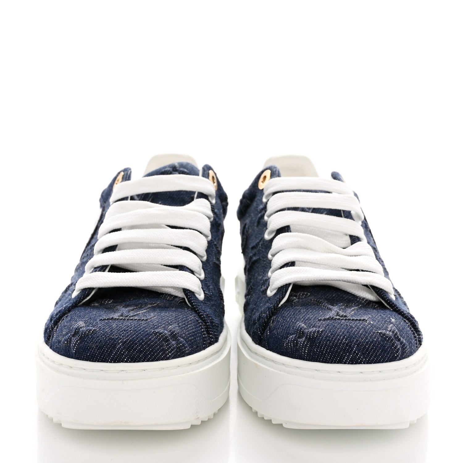 Louis Vuitton Denim Monogram Debossed Time Out Sneakers 36.5 Blue 2 of 10