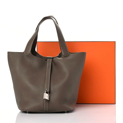 Hermes Taurillon Clemence Picotin Lock 26 GM Etoupe 12 of 12