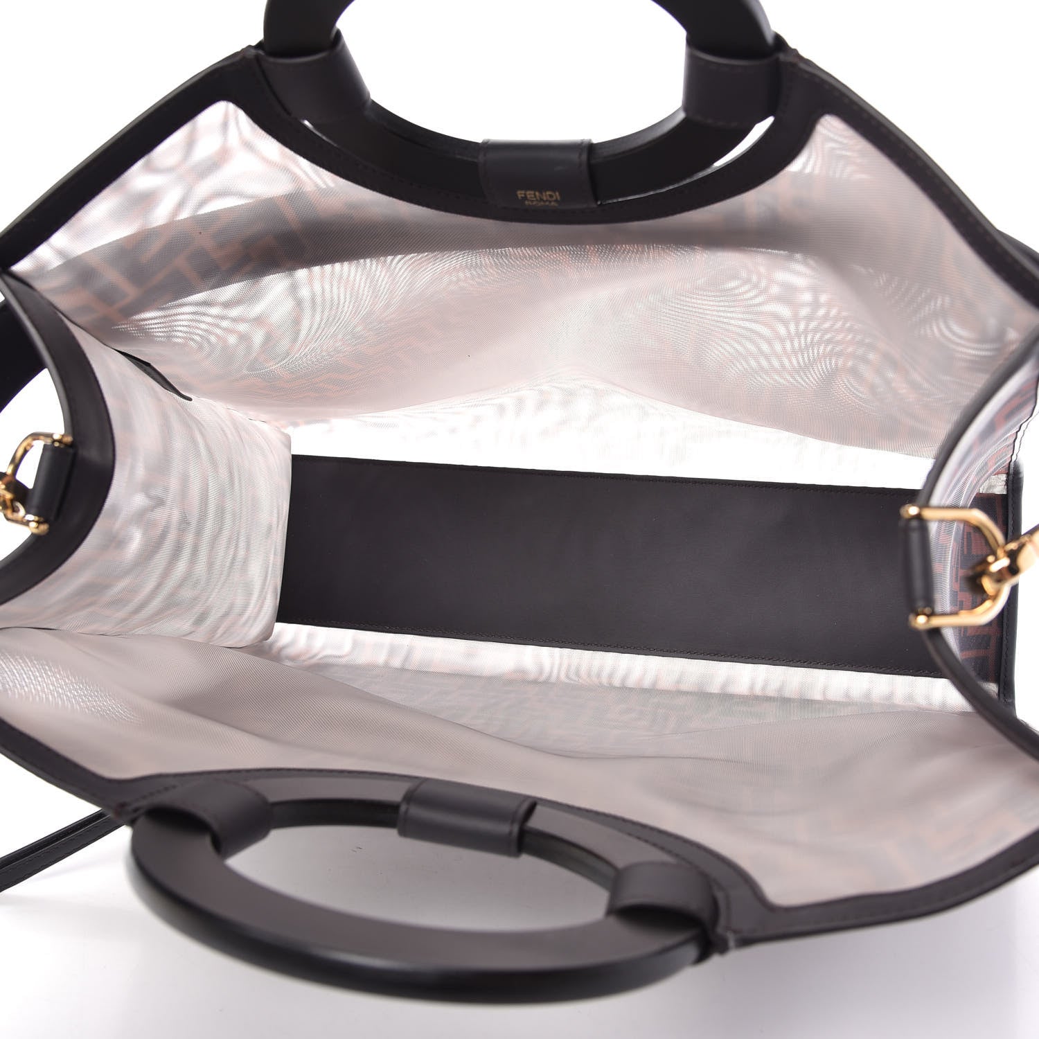 Fendi Mesh Vitello Century Cuoio FF 1974 Medium Runaway Shopper Tote Marrone Black Ebano 5 of 10