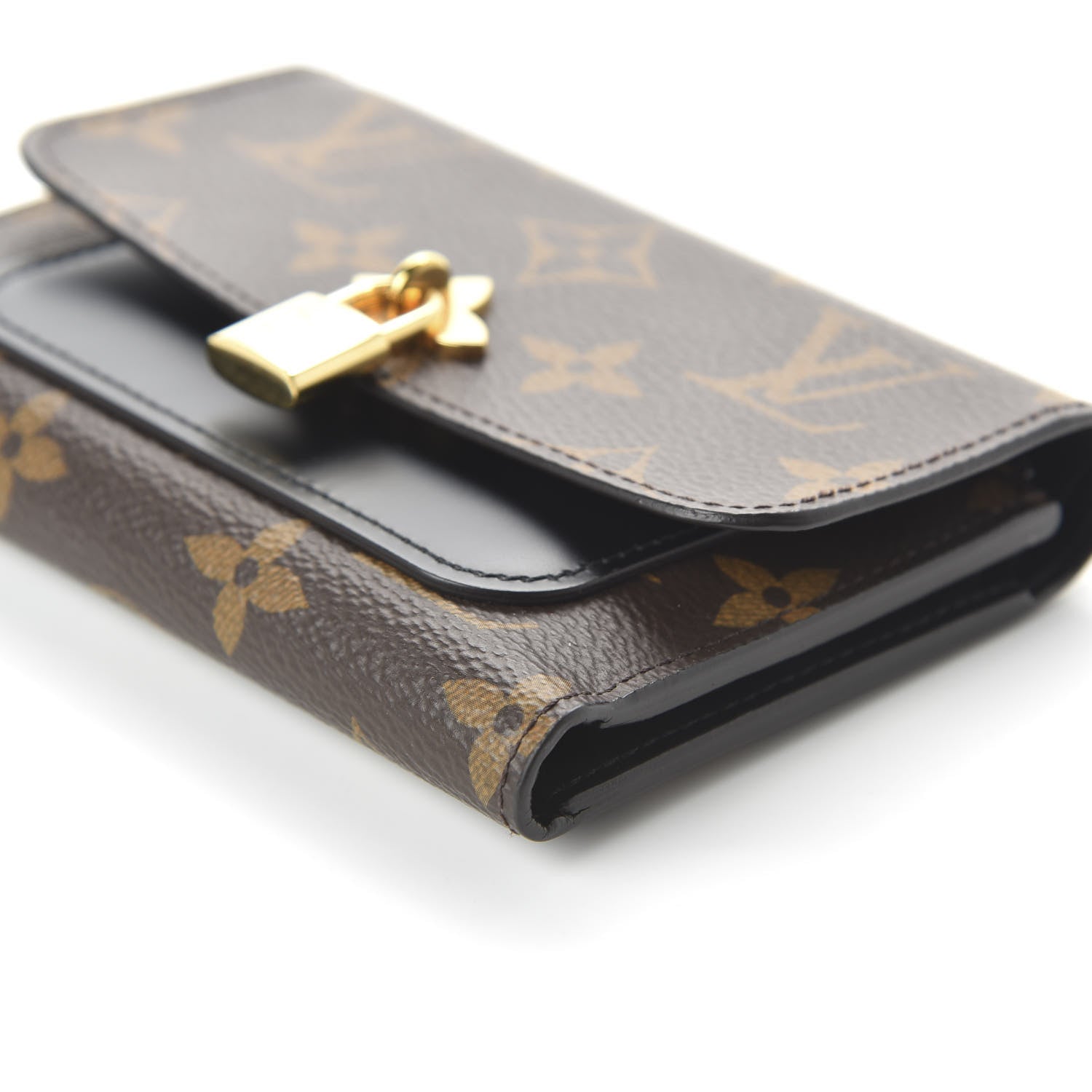 Louis Vuitton Monogram Flower Lock Compact Wallet Black 7 of 10