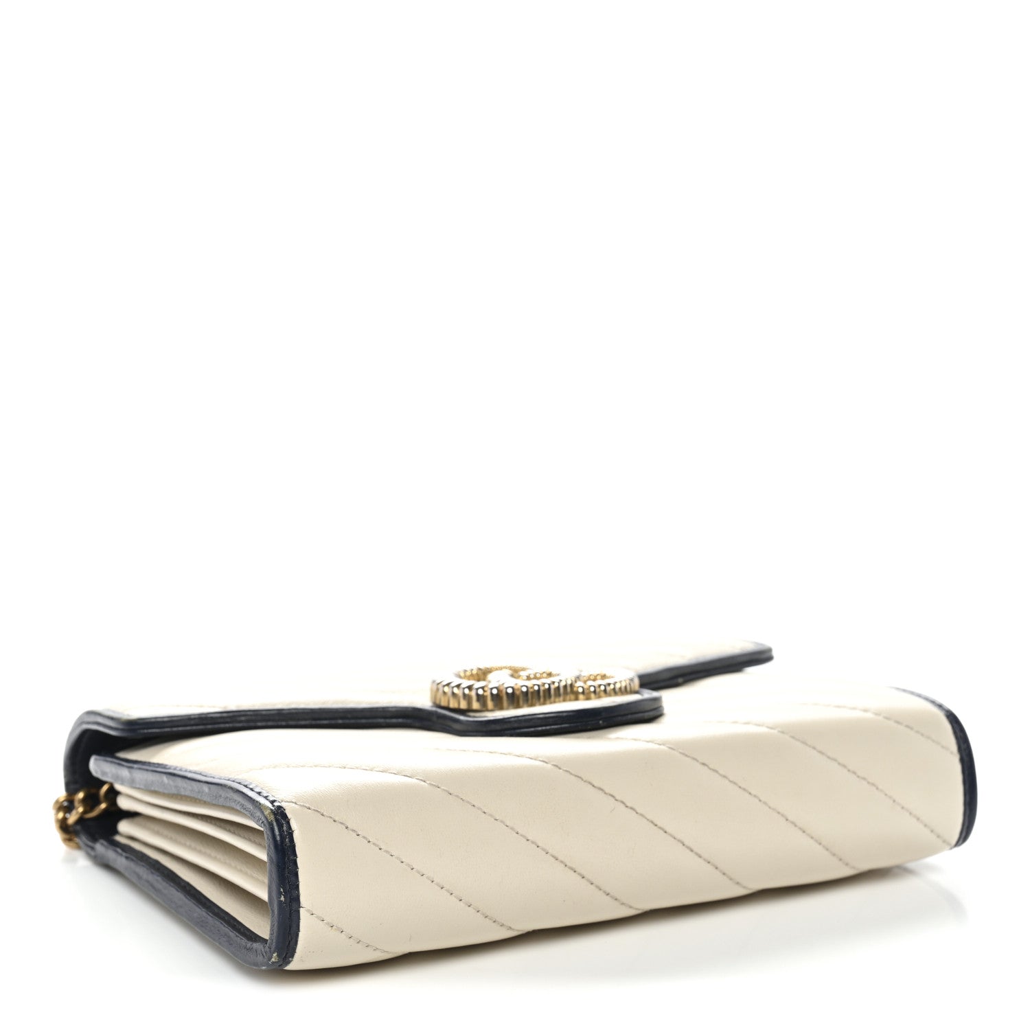 Gucci Vintage Effect Calfskin Matelasse Diagonal Torchon GG Marmont Chain Wallet Mystic White Blue Agata 4 of 16