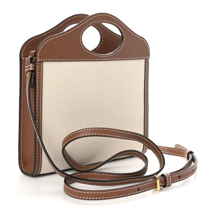 Burberry Smooth Calfskin Canvas Two Tone Micro Pocket Bag Malt Brown Tan 3 of 9