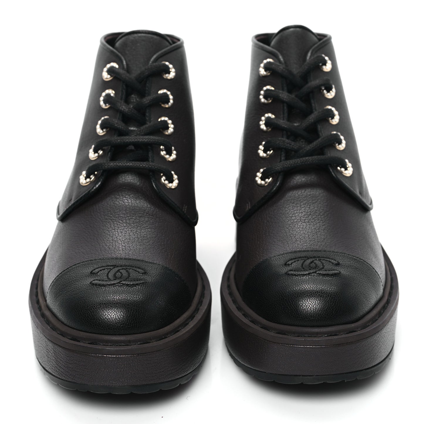 Goatskin Pearl Lace Up CC Short Boots 41 Brown Black