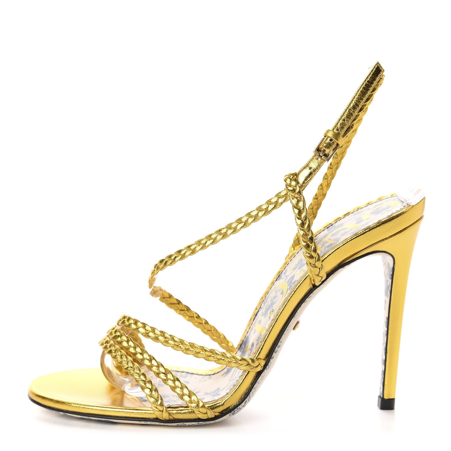 Gucci Metallic Nappa Braided Haines High Heel Sandals 37 Gold 1 of 9