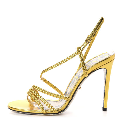 Gucci Metallic Nappa Braided Haines High Heel Sandals 37 Gold 1 of 9