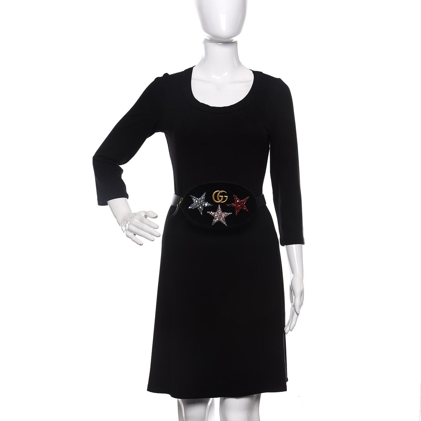 Velvet Matelasse Crystal Star GG Marmont Belt Bag 85 34 Black
