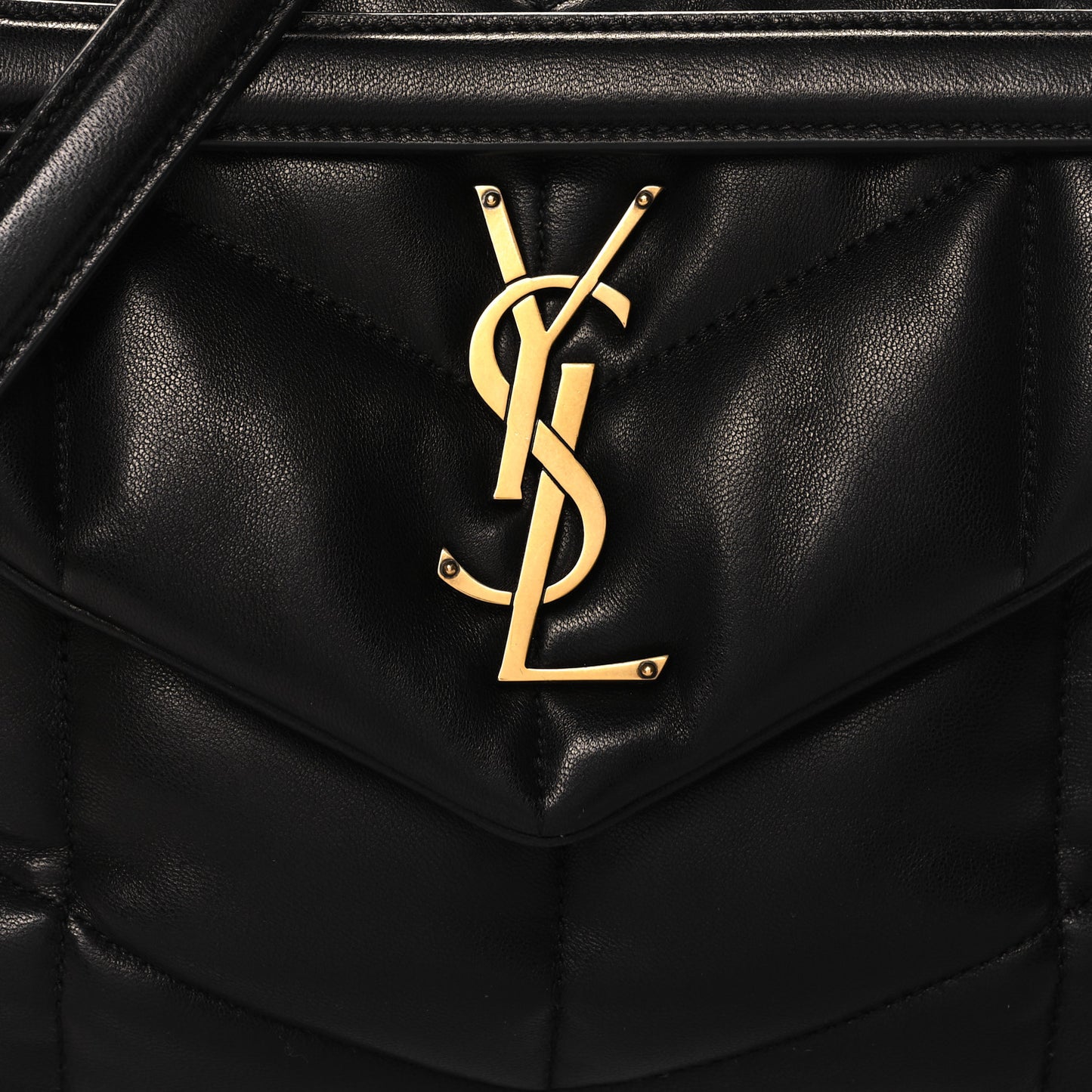 Lambskin Quilted Small Loulou Puffer Monogram Chain Satchel Black