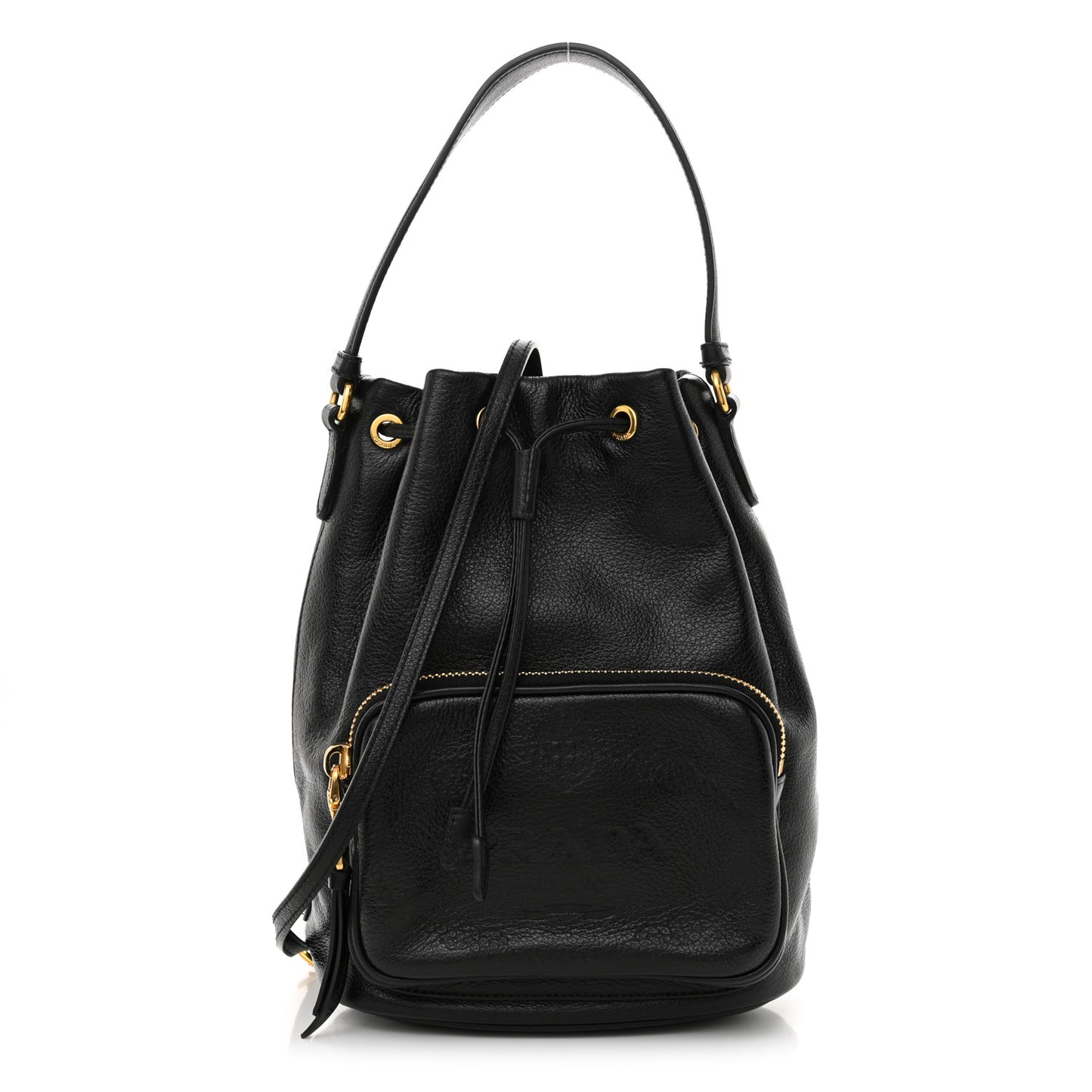Glace Calfskin Embossed Secchiello Bucket Bag Black