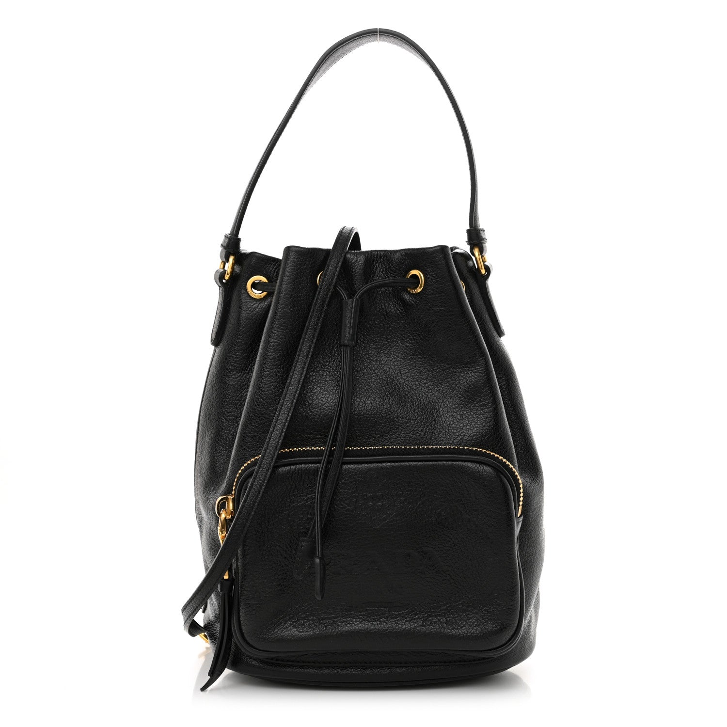 Prada Glace Calfskin Embossed Secchiello Bucket Bag Black 1 of 12